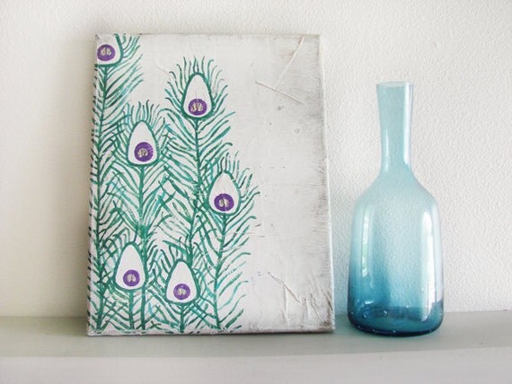 Distressed Peacock Feathers on Canvas - optional sizing