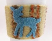 Felted Wool Coffee Sleeve- Aqua Deer