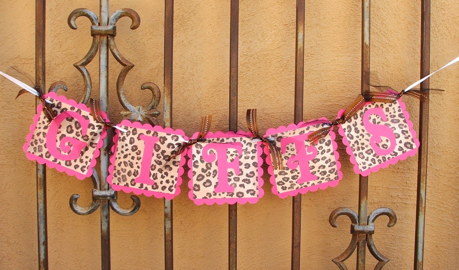 Trio Banner Set: GIFTS, FOOD, SWEETS - Hot Pink & Leopard Banners - Set of 3 banners