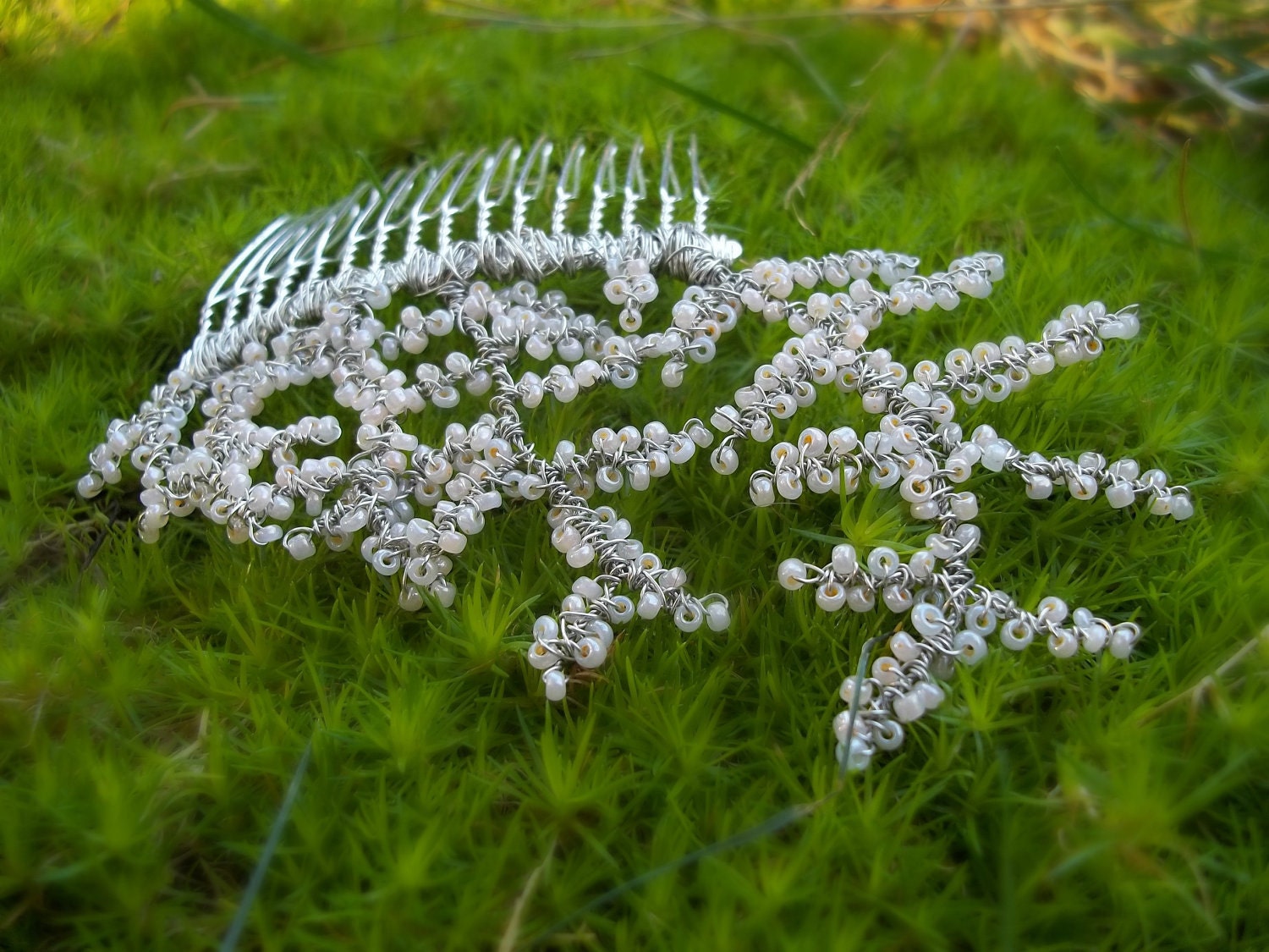 Delicate Ivory and Silver Wire-wrapped Blossoming Branches Bridal Hair Comb