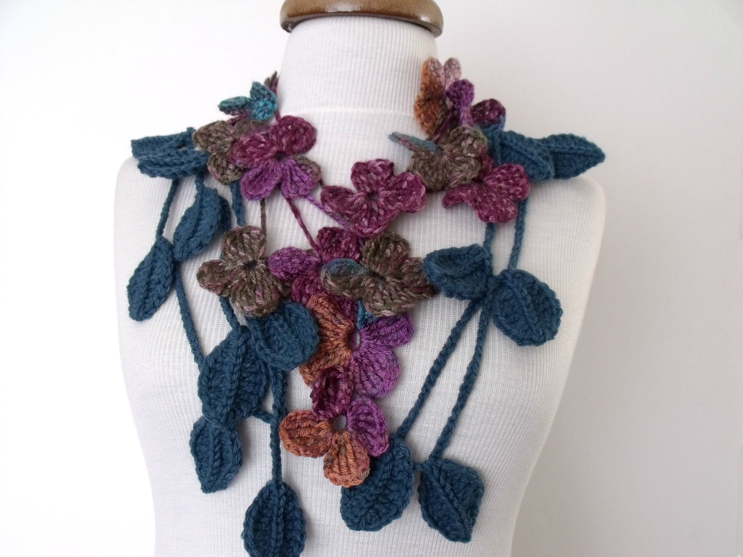 Teal Leaf And Flower Double Scarf-Ready For Shipping