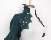 Teal Bridal Shrug With Flower Brooch - Ready for shipping