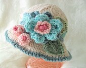 Hand Knitted Baby Hat - Brimmed  Baby Hat - Knitted All Weather Baby Hat-Knitted Children Clothing-Baby Girl Clothing - BONNIE BLUE