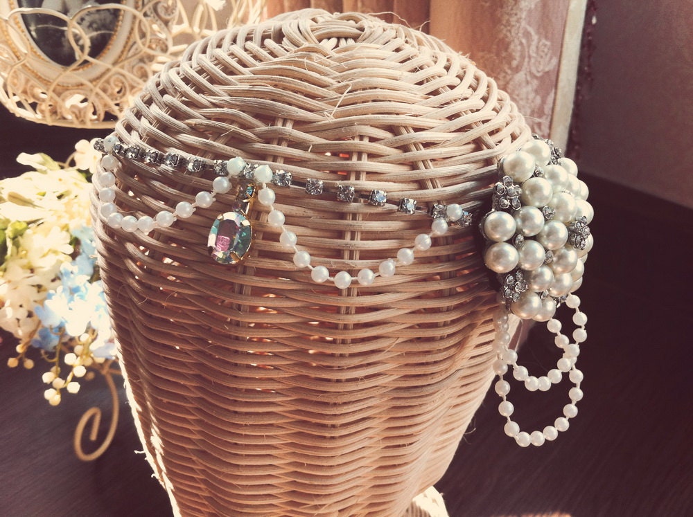 Spring Jewelry Flapper Metallic Rhinestone Headband Pearl Crystal Hair Bridal Accessories Wedding