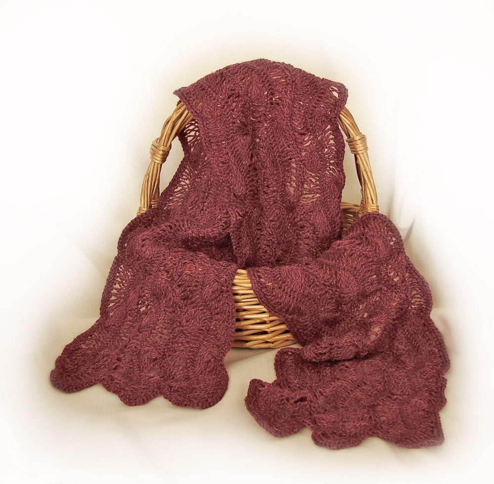 Hairpin Lace Burgundy Scarf - Light Weight Acrylic