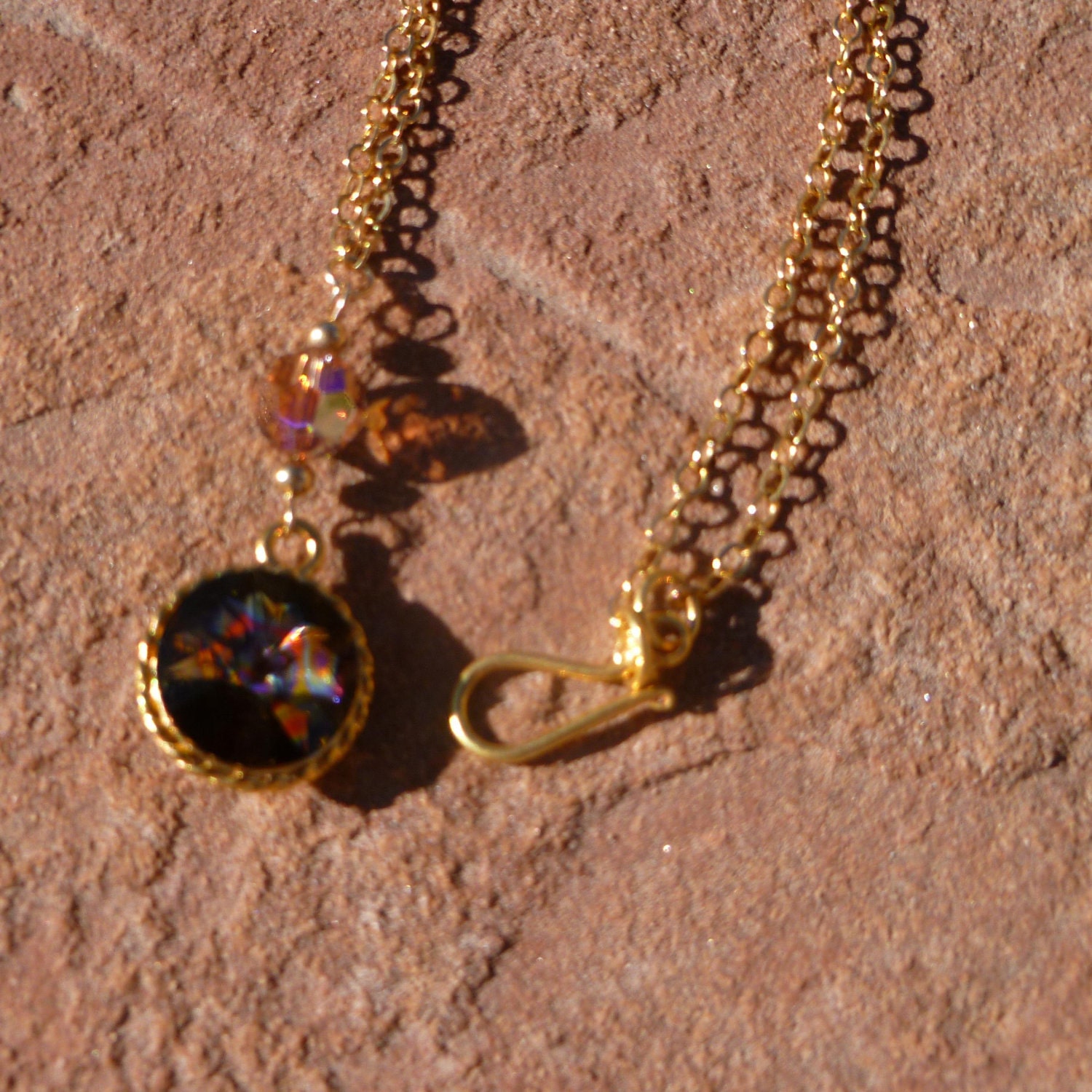 Swarovski Peacock Crystal and Smokey Topaz Pendant