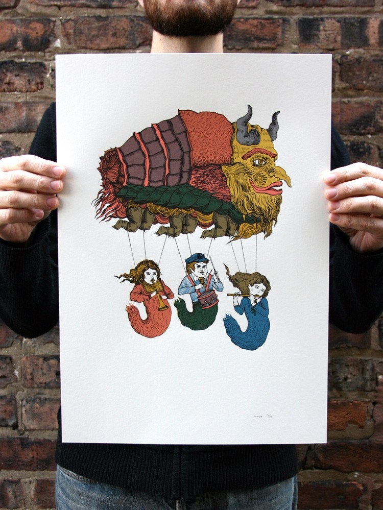 Magical Creature Sky Parade, Screenprint, Limited Ed, hand-printed