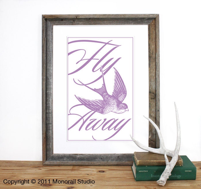 Fly Away Screenprint 12 x 19 in Pick your color