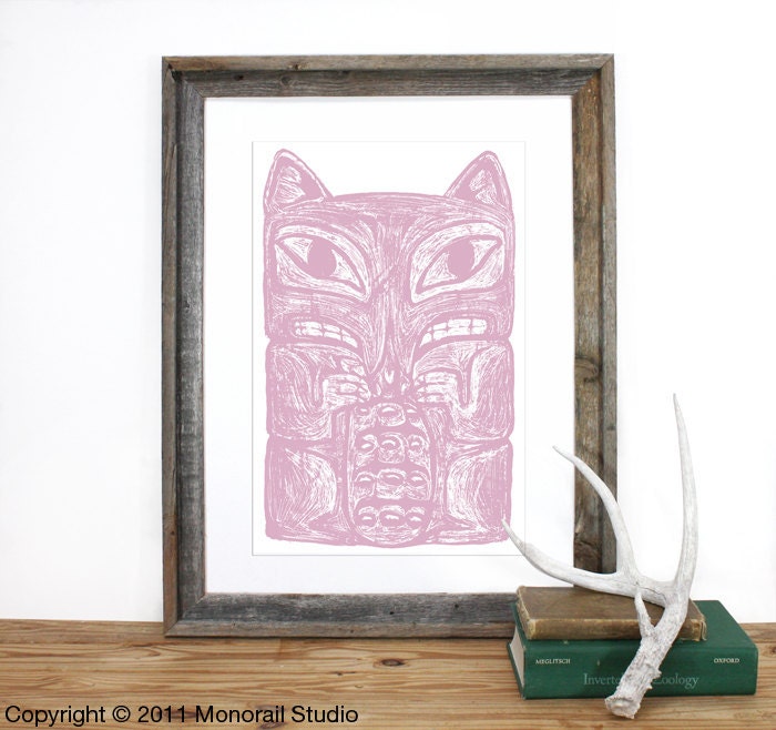 Native American Fox Totem Pole Print 12 x 19 in Pick your color