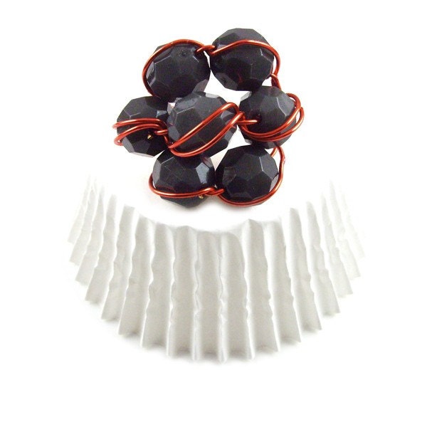Multi-Faceted Plum Hand Beaded Wire Wrapped Ring - One Of A Kind - BSR-0030