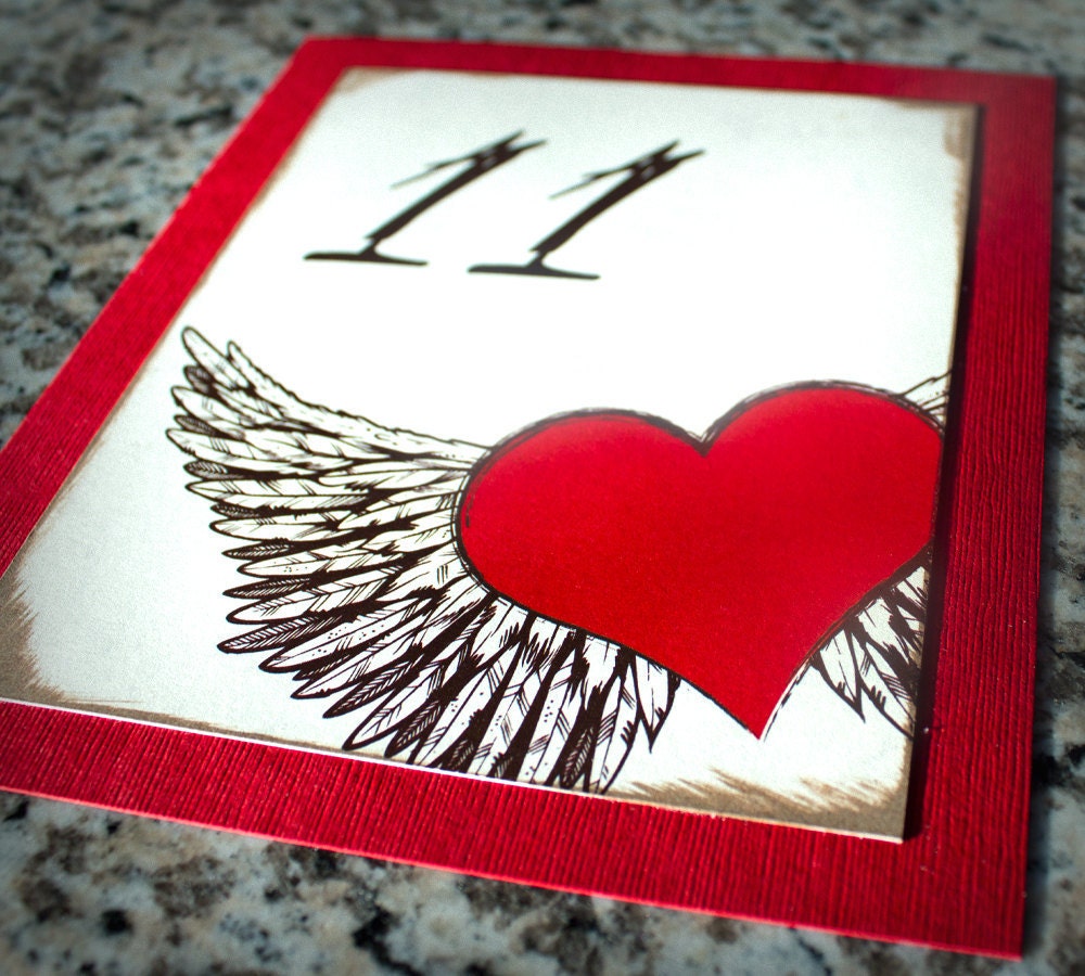 Winged Heart Wedding Table Numbers Rockabilly Biker Romantic Tattoo Valentine Brown Red Cream