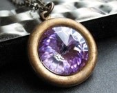 Light Purple Crystal Necklace, Swarovski Crystal Rivoli Necklace, Amethyst Crystal, Antique Brass Chain - Through the Looking Glass