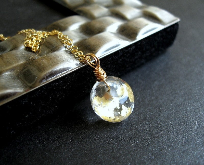 Gold Quartz Necklace, Clear Quartz with 14K Gold Leaf, 14K Gold Filled Chain - Gold Digger
