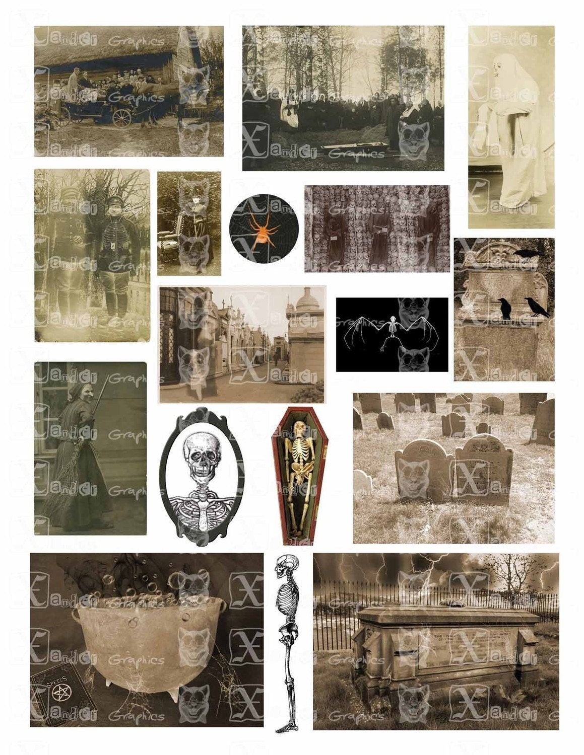 Vintage Haunted - 8.5 x 11 inch Printable Digital Collage Sheet