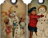 Vintage Snowman Holiday TAGs - 8.5 x 11 inch Printable Digital Collage Sheet - with 10 - 3.5 inch x 2 inch Gift TAG Images