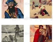 Vintage Pirate - 8.5 x 11 inch Printable Digital Collage Sheet - with 35 - 1 Inch Square Images