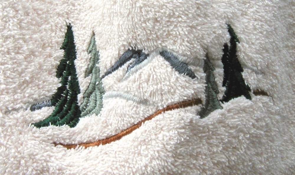Mountain Meadow Pine Trees Embroidered Hand Towel Rustic Cabin Lodge Bath