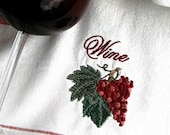Wine Grapes Vine Embroidered Harvest Red Burgandy Kitchen Towel Hostess Gift