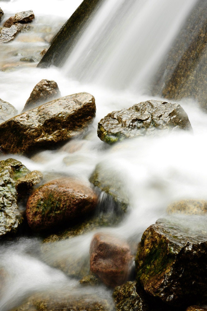 Waterfall Rocks Stream Cheyenne Canyon Rushing Water Brown Masculine Colorado Rustic Cabin Lodge Photograph