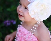 Large Off White OR Pink Flower Headband on Wide Lace Headband, Baby headband, Toddler Headband, ALL Sizes available... The Vienna