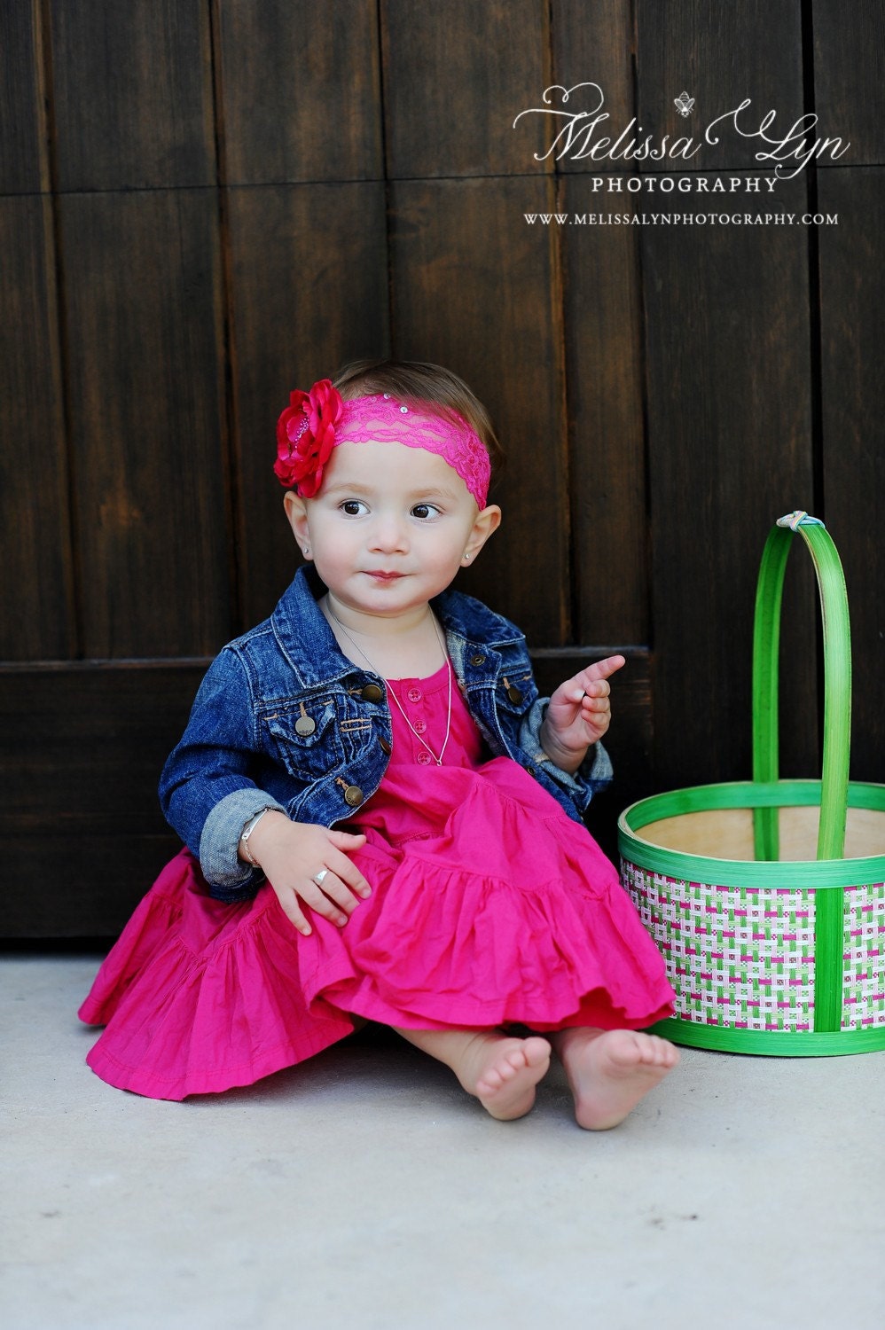 The Amelia ... Hot Pink Flower with Hot Pink Beaded Center on Hot Pink Stretch lace headband ALL Sizes Newborn Infant Baby Girl Adult