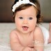 Cream Triple Flower Headband on Soft Stretch Nylon Ribbon with Swarvoski crystals center  TWO SIZES AVAILABLE Baptisms Christenings Weddings