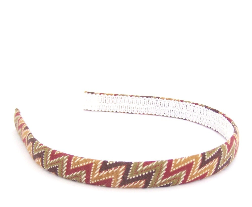 Chevron zig zags Headband - fall colors - chocolate, olive, mustard and cranberry - 1/2 inch width.