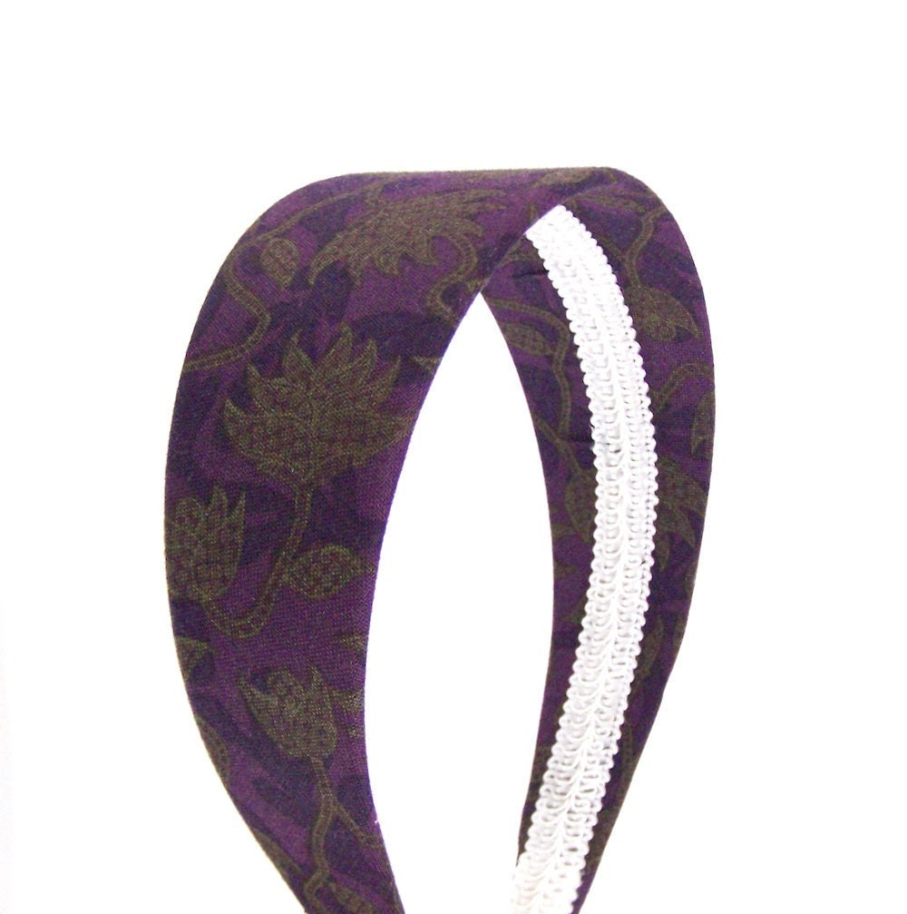 Wide Floral Headband - Floral Vine Print in Deep Purple, Navy and Olive