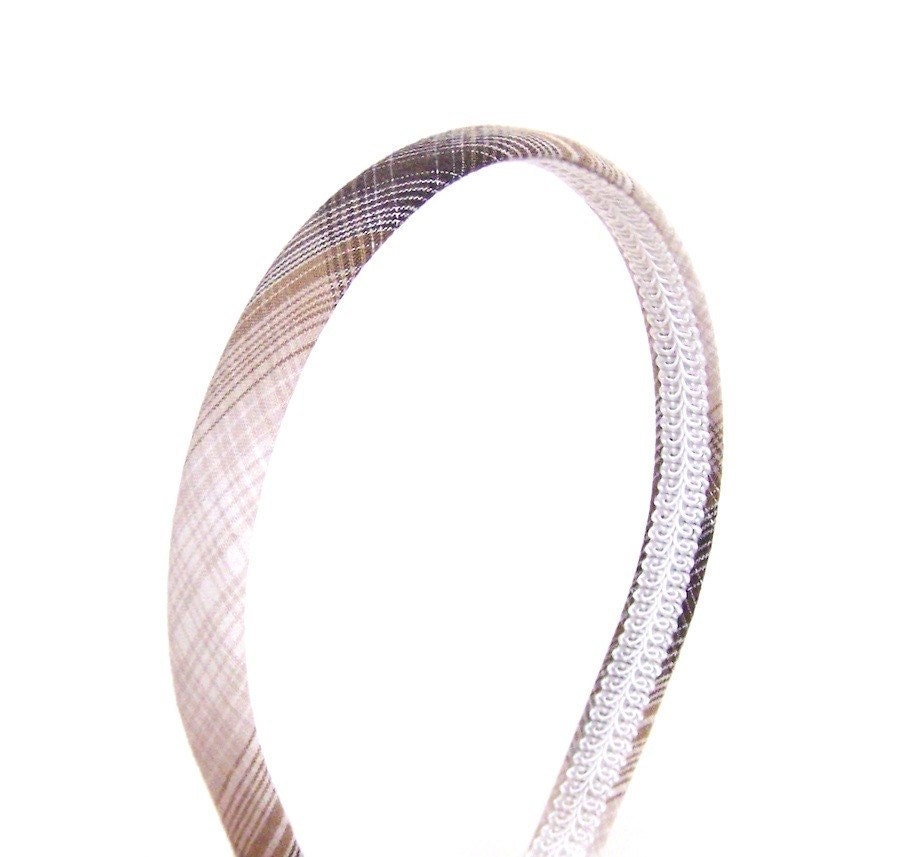 Tartan Plaid Headband - Brown, Tan and Off-White Plaid - Narrow width