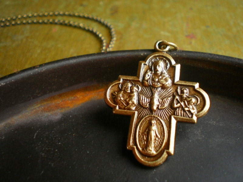 Maryhill Catholic Cruciform Antique Brass Pendant Necklace