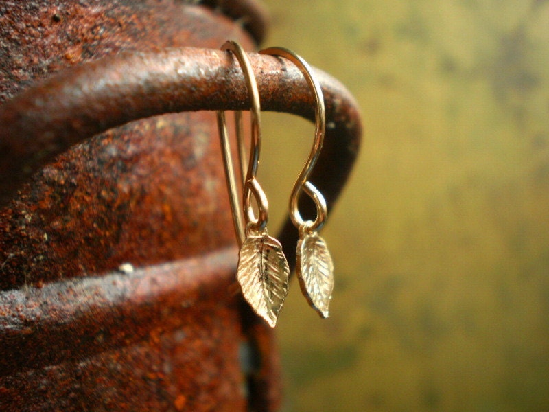 Hudson Valley Tiny Gold Leaf Dangle Celebrity Earrings on Gold Filled Ear Wires