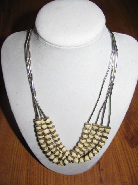 Vintage Beautiful Native American Multistrand Vanilla Wood Beaded Necklace