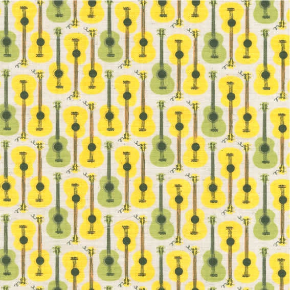 Far Far Away III  Guitars in Yellow/Green by Heather Ross for Kokka- Half Yard