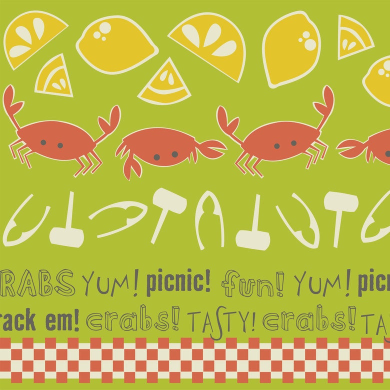 Picnic in Green from Crabtastic by Maude Asbury for Blend Fabrics - Fat Quarter