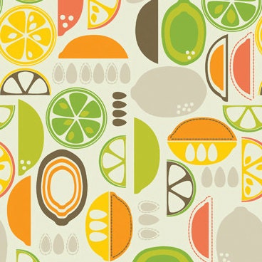Fruit Slices in Coral from Kitchy Kitchen by Maude Asbury - Half Yard