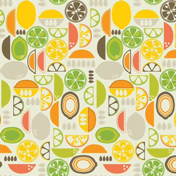 Fruit Slices in Coral from Kitchy Kitchen by Maude Asbury - Half Yard