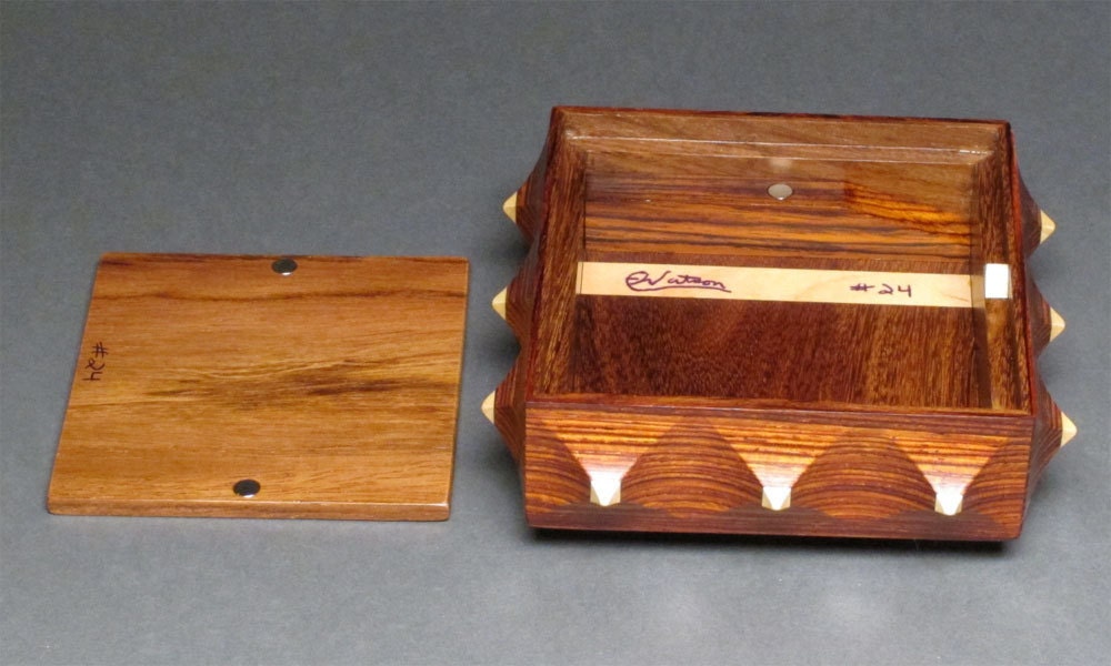 Cocobolo and Maple Decorative Wood Box with Hidden Compartment, 'The Pinnacle Box'