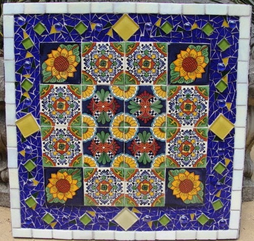 Custom Mexican Talavera Tile Mosaic Outdoor Mosaic Stained Glass