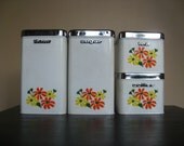 Metal Canister Set.  Flour, Sugar, Tea and Coffee.