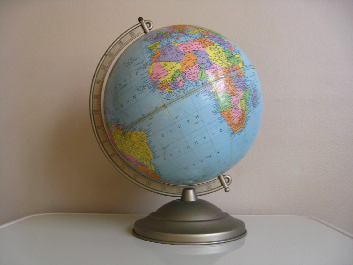 Vintage 1960s 10 Inch Replogle World Globe.  Great Mid Century Home or Office Decor.  Fathers Day.