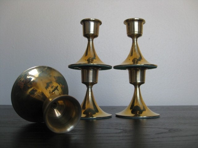 Vintage Brass Pillar Candle Holders. Set of 5.