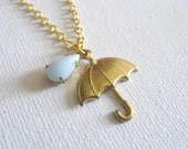 i love rainy days... umbrella rain drop charm necklace.