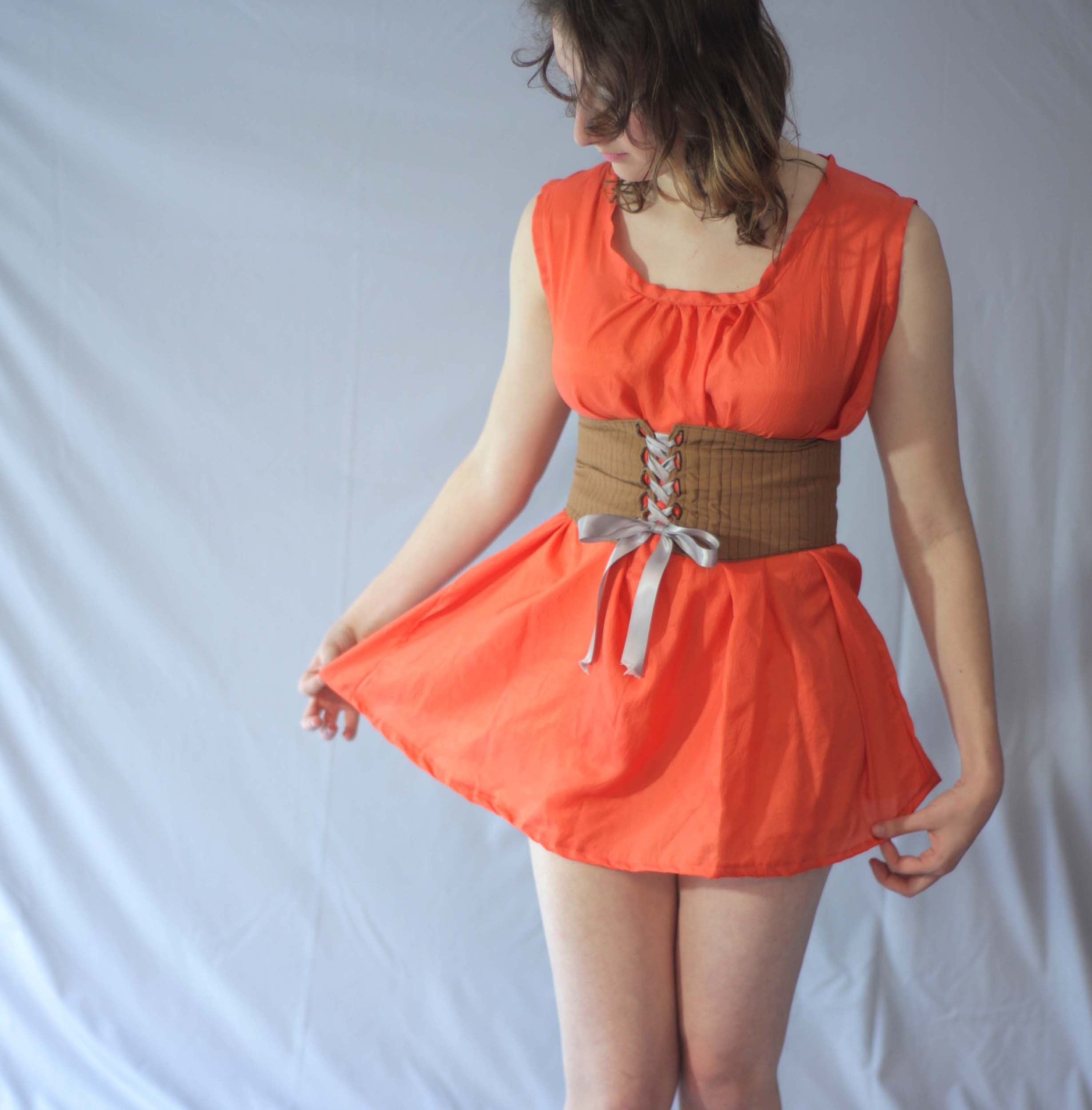 Orange and Brown Waist Cincher Mini Dress/Shirt