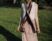 Red and Green stiped and black velvet backed Scarf