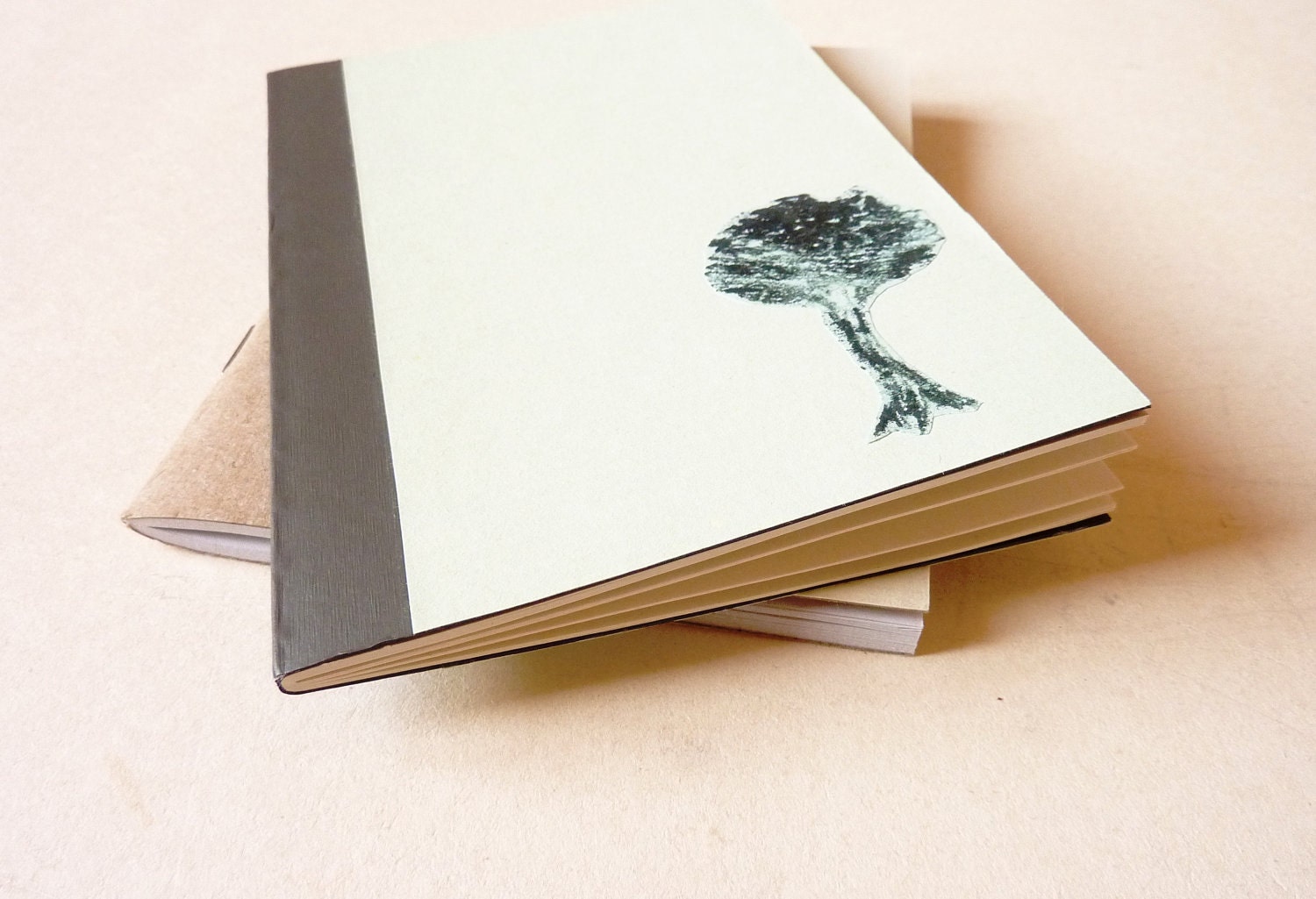Art journal Notebook anthracite aqua - monotype - The tree -