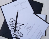 Black and white wedding invitation, flourish wedding invitation, modern wedding invitation, elegant wedding invitation