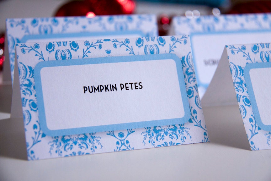 DIY Place Card - Menu Cards - Tent Cards - Table Card - Blue Damask - Entertaining, Hosting, Gift Tag