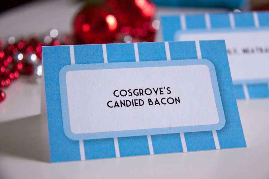 DIY Place Card - Menu Cards - Tent Cards - Table Cards - Name Card - Blue Stripes - Entertaining, Hosting - Doubles as a Gift Tag