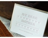Letterpress Mother's Day Card, Sampler - My Dear Mother