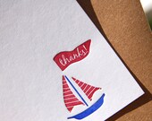 Letterpress Thank You Notes, Sailboat - set of 8